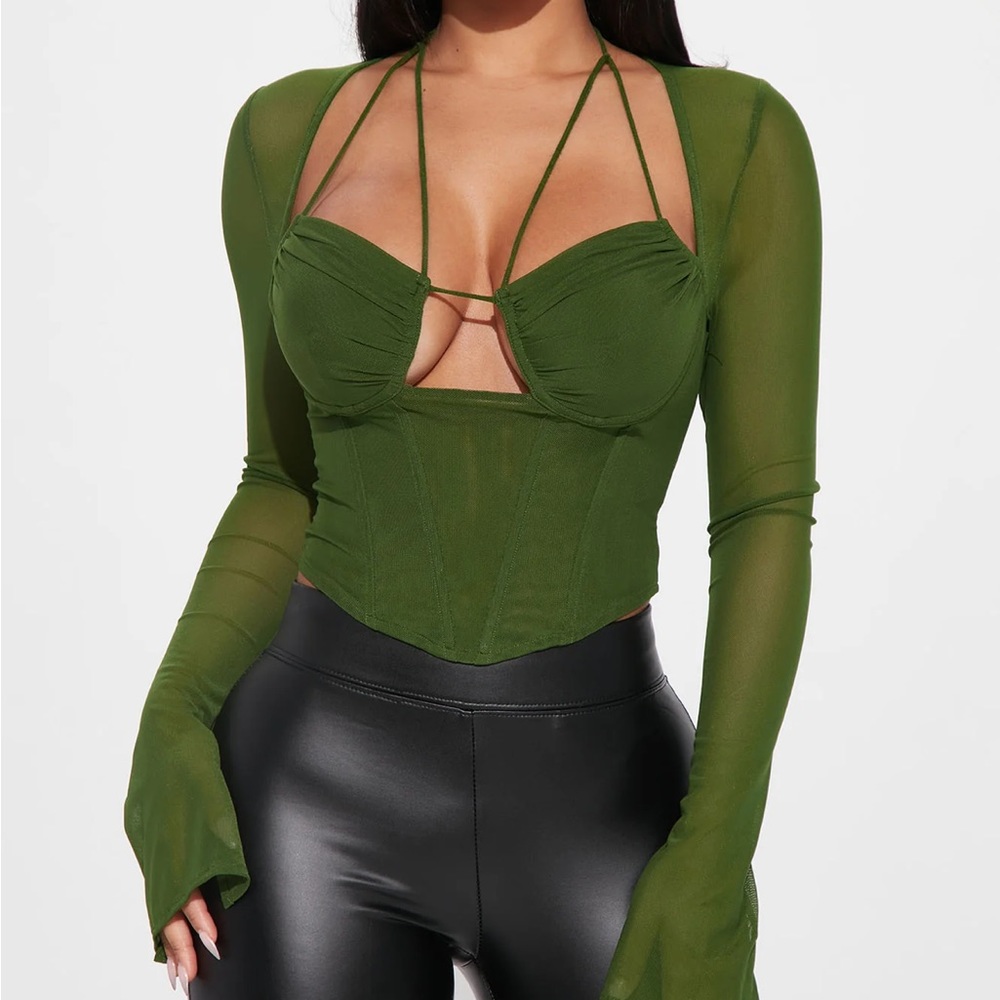 Fashion Nova Melanie Mesh Corset Top Olive